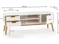 Móvel de TV Baku 1 porta e 2 gavetas , madeira maciça, 140 cm.^VS Venta-stock