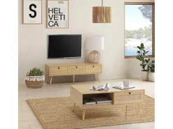Móvel de TV Bella 3 Portas Cor Carvalho com vime Natural^VS Venta-stock Sale