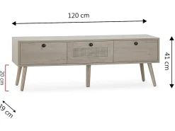 Móvel de TV Bella 3 Portas Cor Carvalho com vime Natural^VS Venta-stock Sale