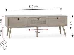 Móvel de TV Bella 3 Portas Cor Carvalho com vime Natural^VS Venta-stock Sale