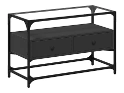vidaxl Móvel De Tv*Móvel de TV c/ tampo vidro 80x35x51 cm derivados madeira Preto