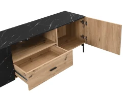 Best Móvel de TV com 2 portas, 1 gaveta e 1 nicho cor natural e efeito mármore preto - LIOMENA Móvel De Tv