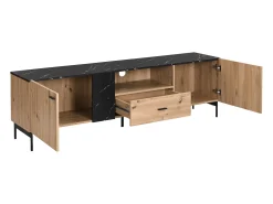 Best Móvel de TV com 2 portas, 1 gaveta e 1 nicho cor natural e efeito mármore preto - LIOMENA Móvel De Tv