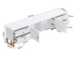 Best Móvel de TV com 2 portas e 4 gavetas - 175 x 30 x 46 cm - Madeira MDF, pés e puxadores em metal dourado - Móvel De Tv
