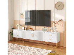 Best Móvel de TV com 2 portas e 4 gavetas - 175 x 30 x 46 cm - Madeira MDF, pés e puxadores em metal dourado - Móvel De Tv