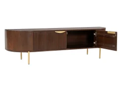 Móvel de TV com 2 portas em madeira de mangueira e metal natural e dourado - NEVILI*Maison Céphy Clearance