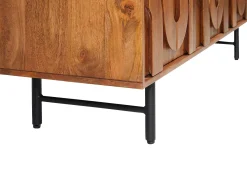 Maison Céphy Móvel De Tv*Móvel de TV com 3 portas em madeira de mangueira e metal preto, cor natural - MIZORAM Natural escuro / Natural claro