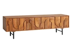Maison Céphy Móvel De Tv*Móvel de TV com 3 portas em madeira de mangueira e metal preto, cor natural - MIZORAM Natural escuro / Natural claro