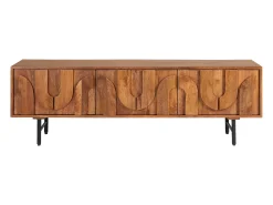 Maison Céphy Móvel De Tv*Móvel de TV com 3 portas em madeira de mangueira e metal preto, cor natural - MIZORAM Natural escuro / Natural claro