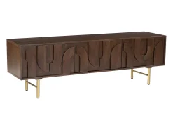 Maison Céphy Móvel De Tv*Móvel de TV com 3 portas em madeira de mangueira e metal dourado, - MIZORAM Natural escuro