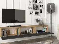 Móvel de TV de parede com 3 portas - Antracite e Natural Claro - VIKILA*Vente-unique Clearance