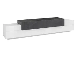 Clearance Móvel de TV Dlamann, Aparador baixo de sala, base de móvel de TV, 100% Fabricado em Itália, 240x45h52 cm, Branco brilhante e ardósia Móvel De Tv