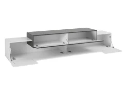 Clearance Móvel de TV Dlamann, Aparador baixo de sala, base de móvel de TV, 100% Fabricado em Itália, 240x45h52 cm, Branco brilhante e ardósia Móvel De Tv