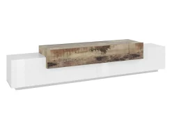 Dmora Móvel De Tv*Móvel de TV Dlamann, Aparador baixo de sala, base de móvel de TV, 100% Fabricado em Itália, 240x45h52 cm, Branco brilhante e Bordo Castanho / Branco
