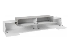 Dmora Móvel De Tv*Móvel de TV Dlamann, Aparador baixo de sala, base de móvel de TV, 100% Fabricado em Itália, 240x45h52 cm, Branco brilhante e Bordo Castanho / Branco