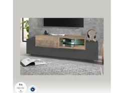 Móvel de TV Dlodrin, Aparador baixo de sala, base de móvel de TV, 100% Fabricado em Itália, 160x45h51 cm, Antracite e Bordo^Dmora Outlet