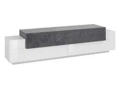 Dmora Móvel De Tv*Móvel de TV Dmirand, Aparador baixo de sala, base de móvel de TV, 100% Fabricado na Itália, 200x45h52 cm, Branco brilhante e ardósia Cinzento / Branco