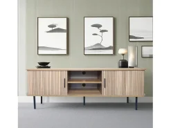 Concept-Usine Móvel De Tv*Móvel de TV em madeira canelada 140 cm com portas de correr - Moderno e funcional Castanho