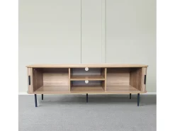 Concept-Usine Móvel De Tv*Móvel de TV em madeira canelada 140 cm com portas de correr - Moderno e funcional Castanho