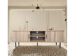 Concept-Usine Móvel De Tv*Móvel de TV em madeira canelada 140 cm com portas de correr - Moderno e funcional Castanho
