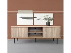 Concept-Usine Móvel De Tv*Móvel de TV em madeira canelada 140 cm com portas de correr - Moderno e funcional Castanho