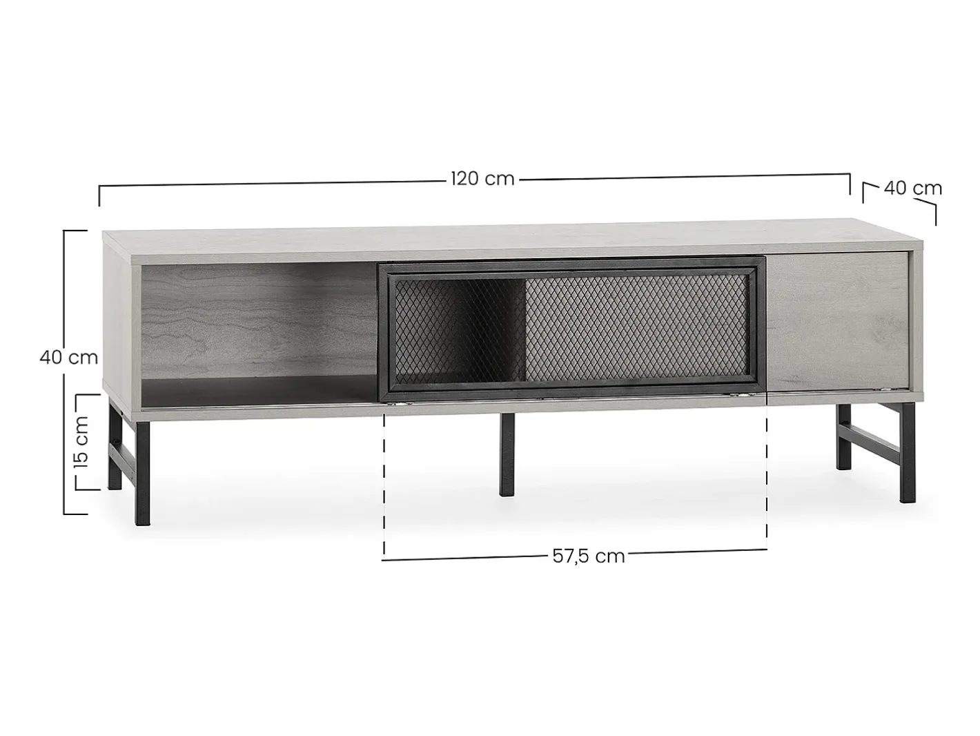 Móvel de TV Isis 2 Portas Cor Carvalho e Metal Preto, 120 cm^VS Venta-stock Clearance