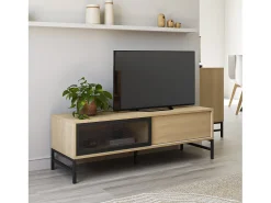 Móvel de TV Isis 2 Portas Cor Carvalho e Metal Preto, 120 cm^VS Venta-stock Clearance