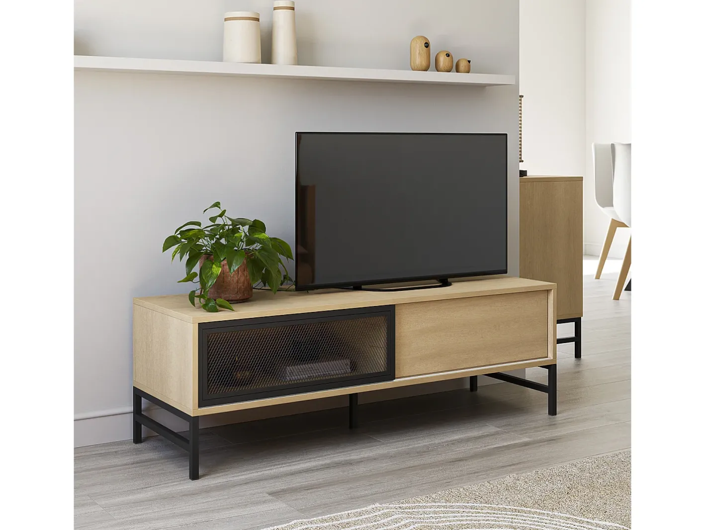Móvel de TV Isis 2 Portas Cor Carvalho e Metal Preto, 120 cm^VS Venta-stock Clearance