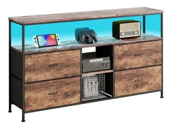 Móvel de TV LED com 4 gavetas, aparador de TV retrô de 108x30x78 cm, gaveta cor pele de tigre^ Discount