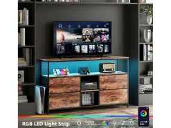 Móvel de TV LED com 4 gavetas, aparador de TV retrô de 108x30x78 cm, gaveta cor pele de tigre^ Discount