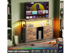 Móvel de TV LED com 4 gavetas, aparador de TV retrô de 108x30x78 cm, gaveta cor pele de tigre^ Discount
