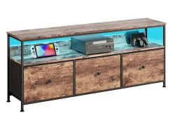 Móvel de TV LED com 3 gavetas, 137x30x57cm, aparador de TV retrô, gaveta cor pele de tigre*