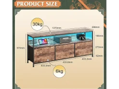 Móvel de TV LED com 3 gavetas, 137x30x57cm, aparador de TV retrô, gaveta cor pele de tigre*