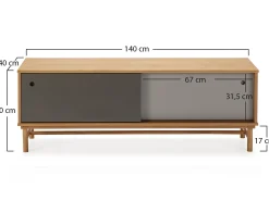 VS Venta-stock Móvel De Tv*Móvel de TV Magnus 2 Portas de correr Cor Cinza, Madeira Maciça Castanho
