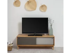 VS Venta-stock Móvel De Tv*Móvel de TV Magnus 2 Portas de correr Cor Cinza, Madeira Maciça Castanho