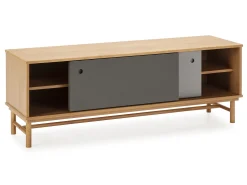 VS Venta-stock Móvel De Tv*Móvel de TV Magnus 2 Portas de correr Cor Cinza, Madeira Maciça Castanho