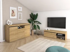 Skraut Home Móvel De Tv*Móvel de TV modelo NATURALE cor Carvalho e Preto, 120x40x41cm Natural claro