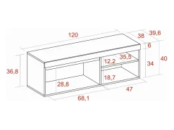 Skraut Home Móvel De Tv*Móvel de TV modelo NATURALE cor Carvalho e Preto, 120x40x41cm Natural claro