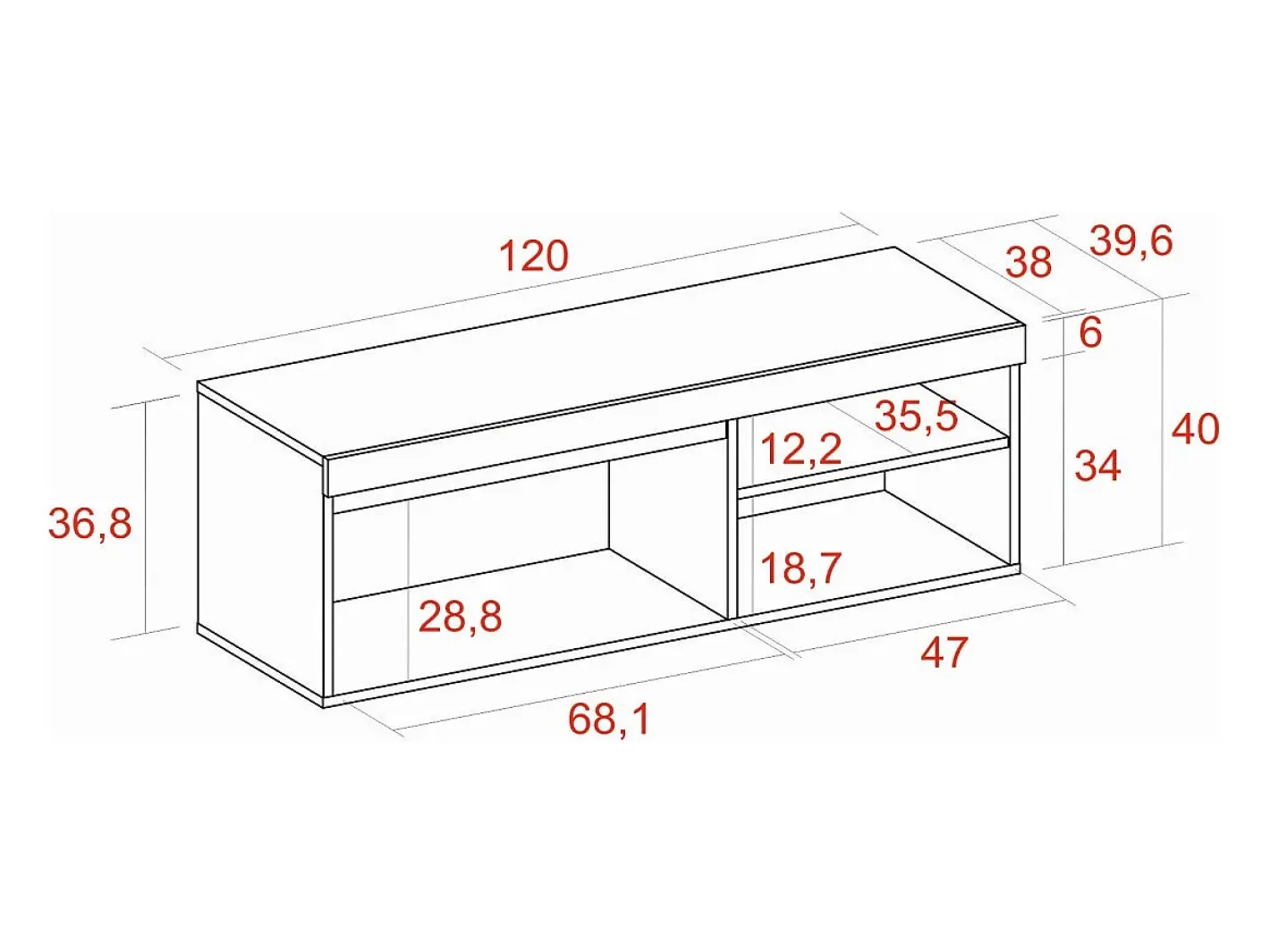 Skraut Home Móvel De Tv*Móvel de TV modelo NATURALE cor Carvalho e Preto, 120x40x41cm Natural claro