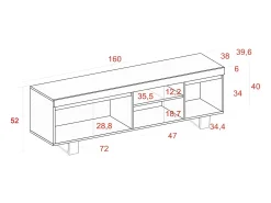 Skraut Home Móvel De Tv*Móvel de TV modelo NATURALE cor Carvalho e Preto, 160x40x53cm Natural claro