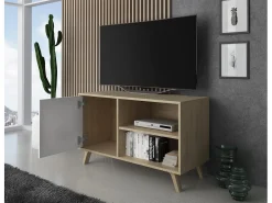 Móvel de TV modelo WIND, cor Carvalho e Branco, 95x40x57cm^Skraut Home Best