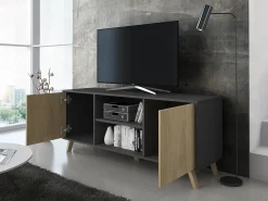 Móvel de TV modelo WIND, cor Cinza Antracite e carvalho, 137x40x57cm*Skraut Home Online