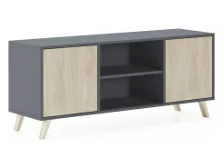 Móvel de TV modelo WIND, cor Cinza Antracite e carvalho, 137x40x57cm*Skraut Home Online