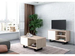 Clearance Móvel de TV modelo WIND, cor Carvalho e Branco, 95x40x57cm Móvel De Tv