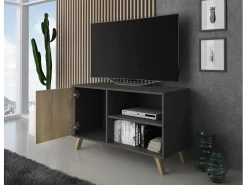 Móvel de TV modelo WIND, cor Cinza Antracite e Carvalho, 95x40x57cm*Skraut Home Outlet