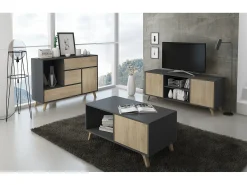 Móvel de TV modelo WIND, cor Cinza Antracite e Carvalho, 95x40x57cm*Skraut Home Outlet