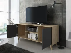 Skraut Home Móvel De Tv*Móvel de TV modelo WIND, cor Carvalho e Cinza Antracite, 137x40x57cm Natural claro