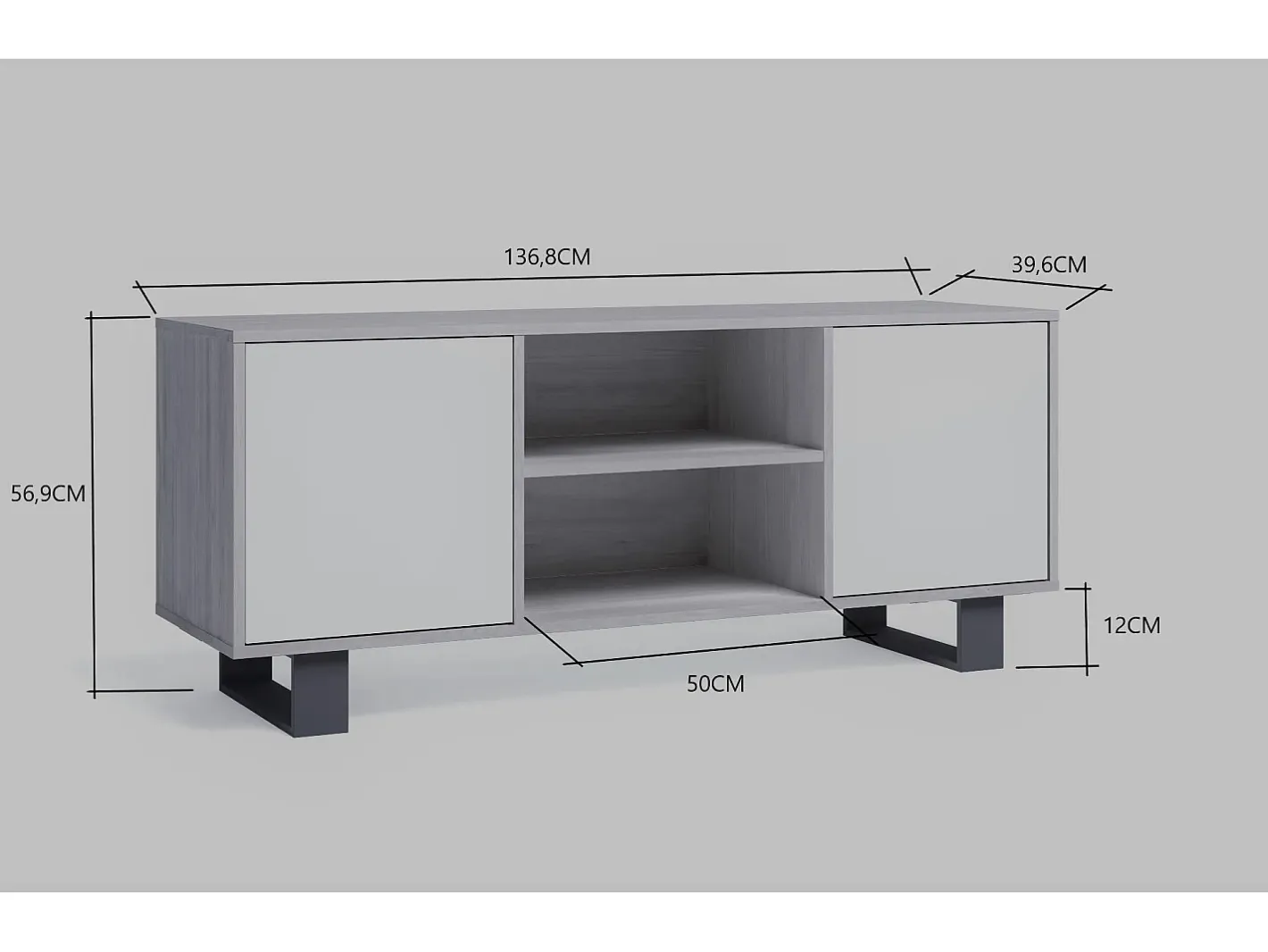 New Móvel de TV modelo WIND, cor Branco e Carvalho, 137x40x57cm Móvel De Tv
