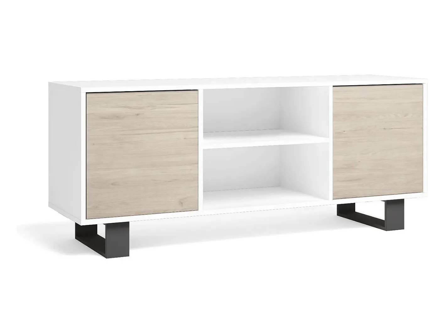 New Móvel de TV modelo WIND, cor Branco e Carvalho, 137x40x57cm Móvel De Tv