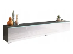 Móvel De Tv*Móvel de TV moderno 180 cm para sala – 2 portas, sem puxadores, mate + brilho, de chão ou suspenso, matera / branco brilho Cinza antracite / Branco